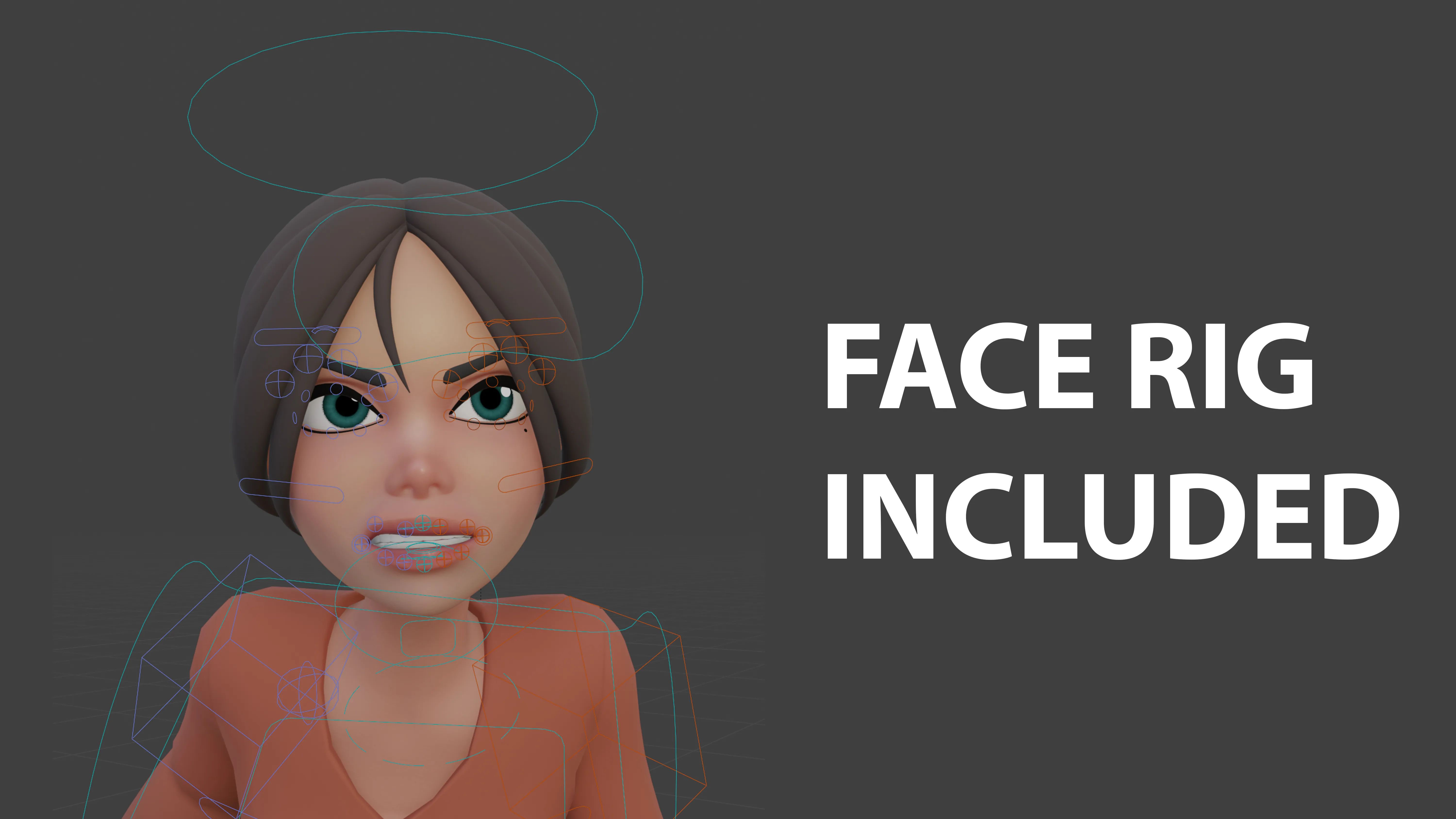 Cartoon 3D Female Teenager - Rigged 3D Character in Blender with face rig